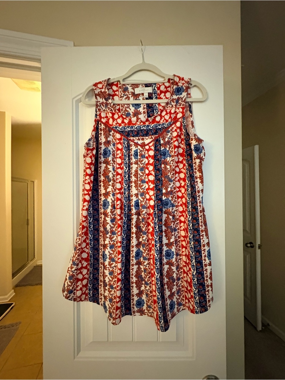 new directions Red, Blue & White Floral Stripe Swing Tank
